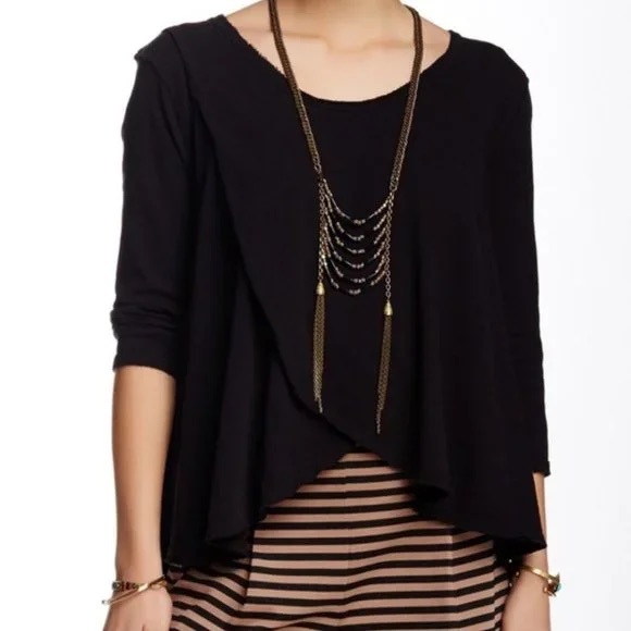 Free People We The Free Bonsai Tulip Hem 3/4 Tee - Black - XS - Picture 3 of 11